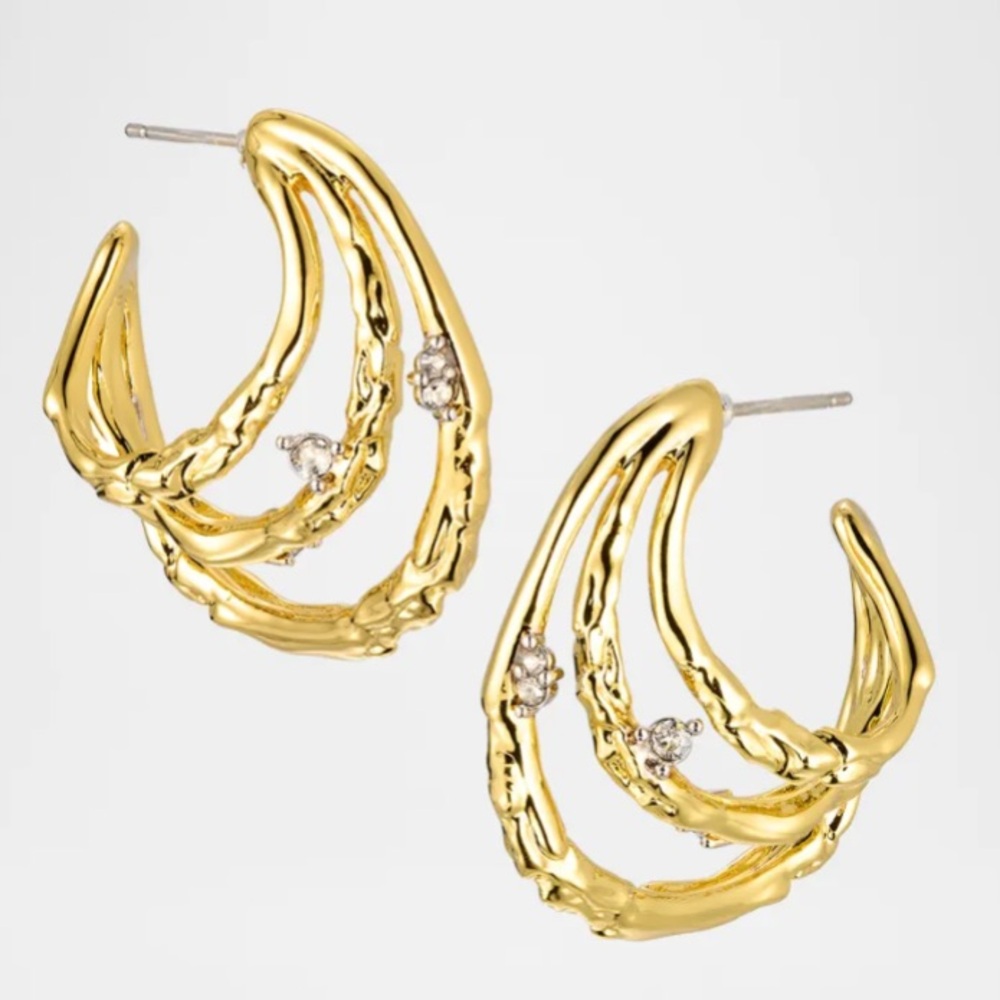 Alexis Bittar Sculptural Gold Earrings with Silver Details